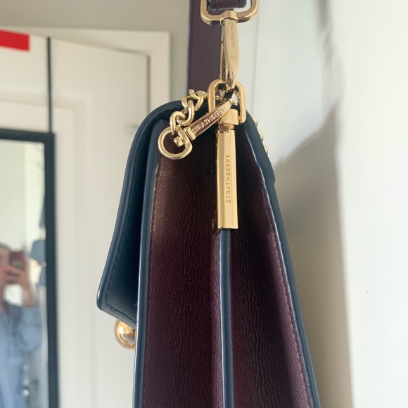Strathberry Crescent Shoulder Bag in Navy/Vanilla/Burgundy - Picture 8 of 14